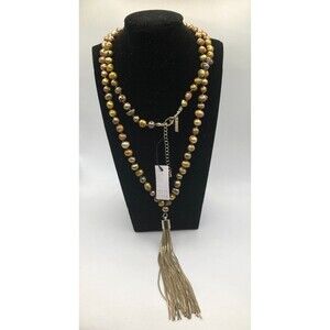 WHITE HOUSE/BLACK MARKET Semi Precious Freshwater Pearls Tassel Necklace 36"